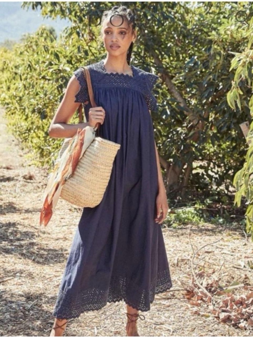 Doen Catriona Navy Eyelet Maxi Dress L